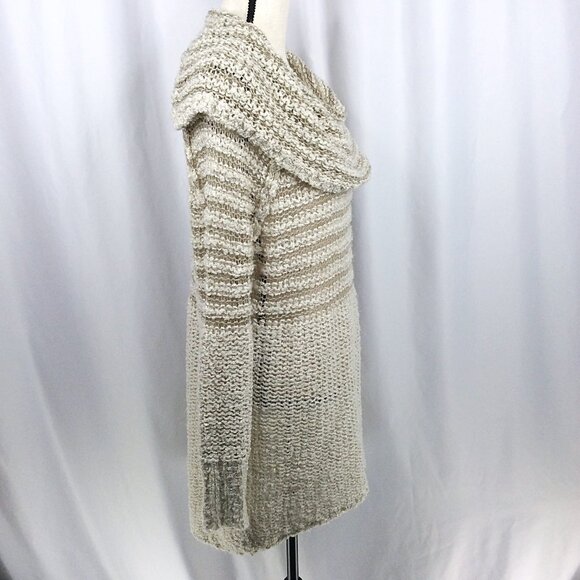 Umgee Cowl Neck Open Weave Tunic Sweater Womens Size Medium Beige Mini Dress - Picture 2 of 9